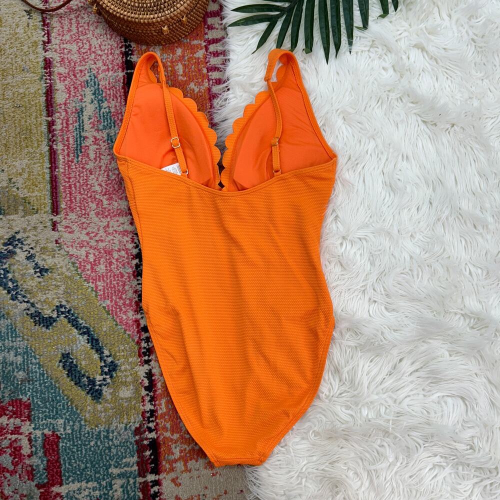 Kate Spade Orange Plunge Padded Scallop Trim V-Neck One Piece Swimsuit Large - Picture 2 of 5
